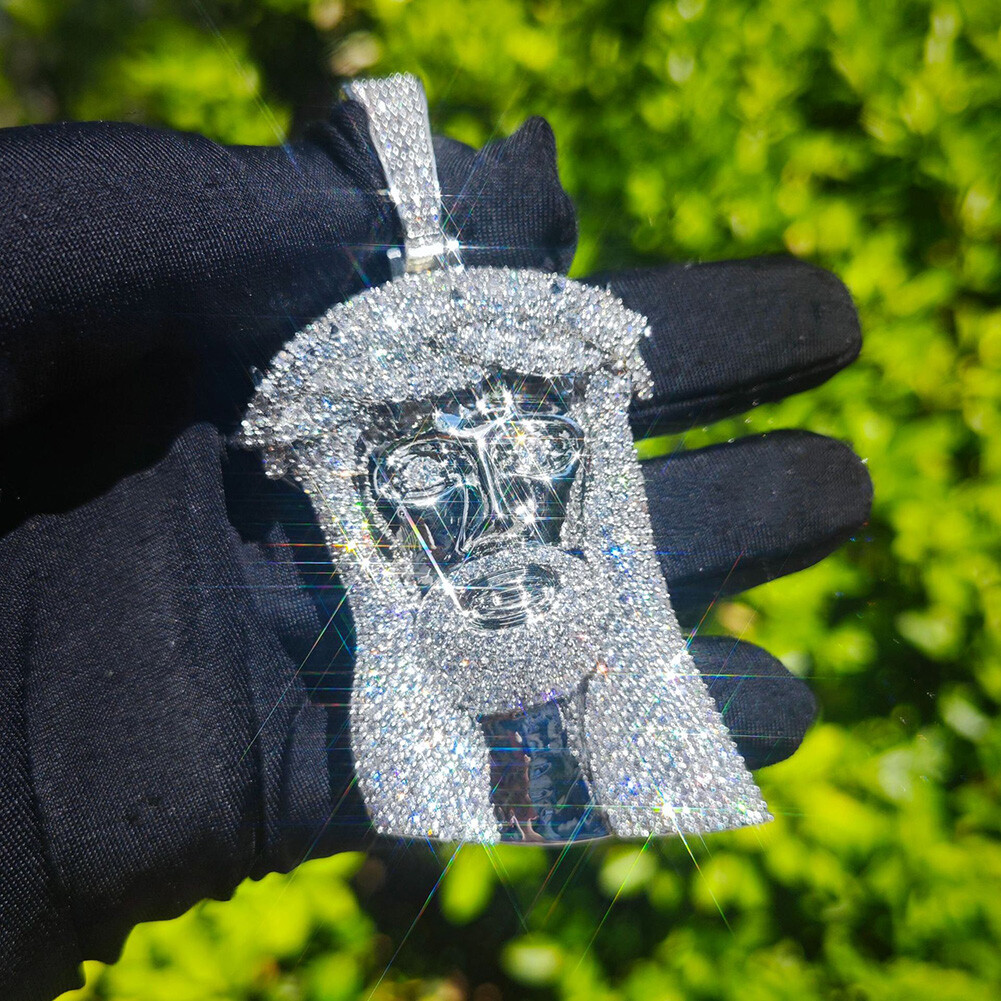 Hip Hop Jesus Face Pendant Necklace Full Zircon 18K Gold Plated Religion Jewelry