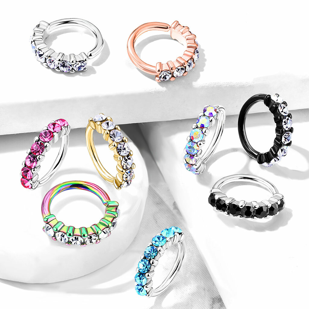 7 Gem CZ Lined Hoop Nose Ear Lip Cartilage Helix Daith Rook Tragus Rings