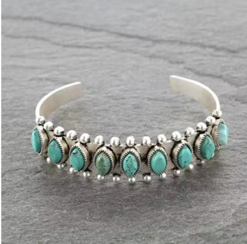 Turquoise bead silver cuff bracelet