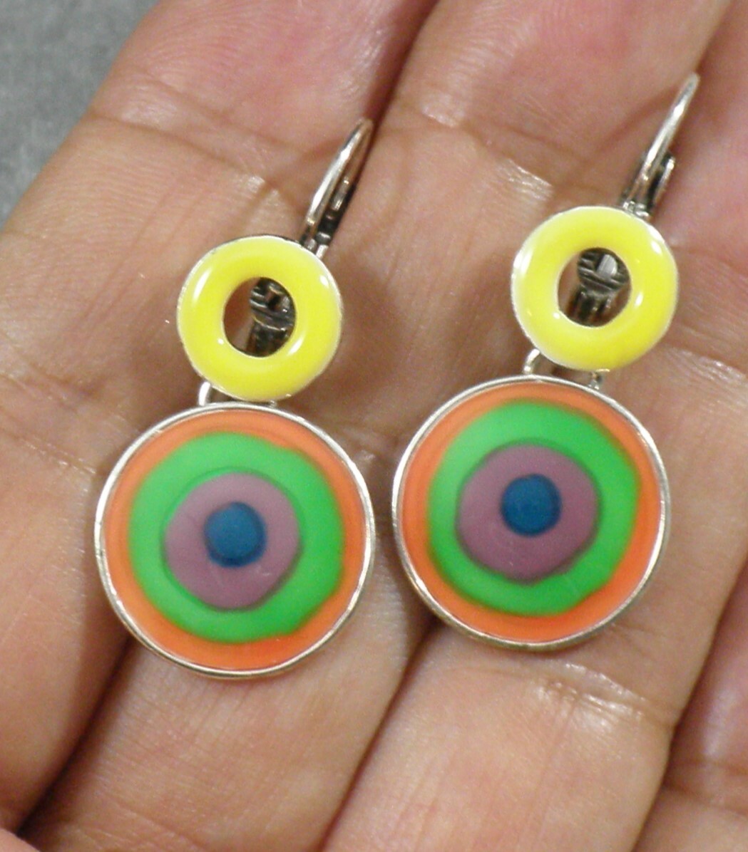 Enamled Blue Purple Green Orange Yellow Round Circle Necklace Earrings 18″ – 21″
