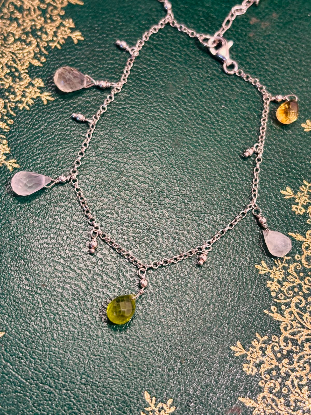 925 Silver Belcher Bracelet Moonstone Peridot Lemon Quartz 8″ Adjustable HMJ094