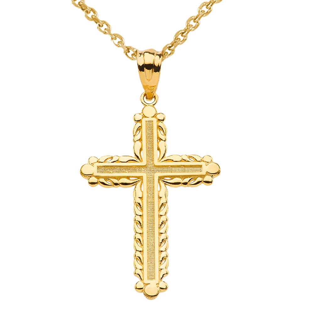 Gold Beaded Cross Pendant Necklace (Available in Yellow/Rose/White Gold)