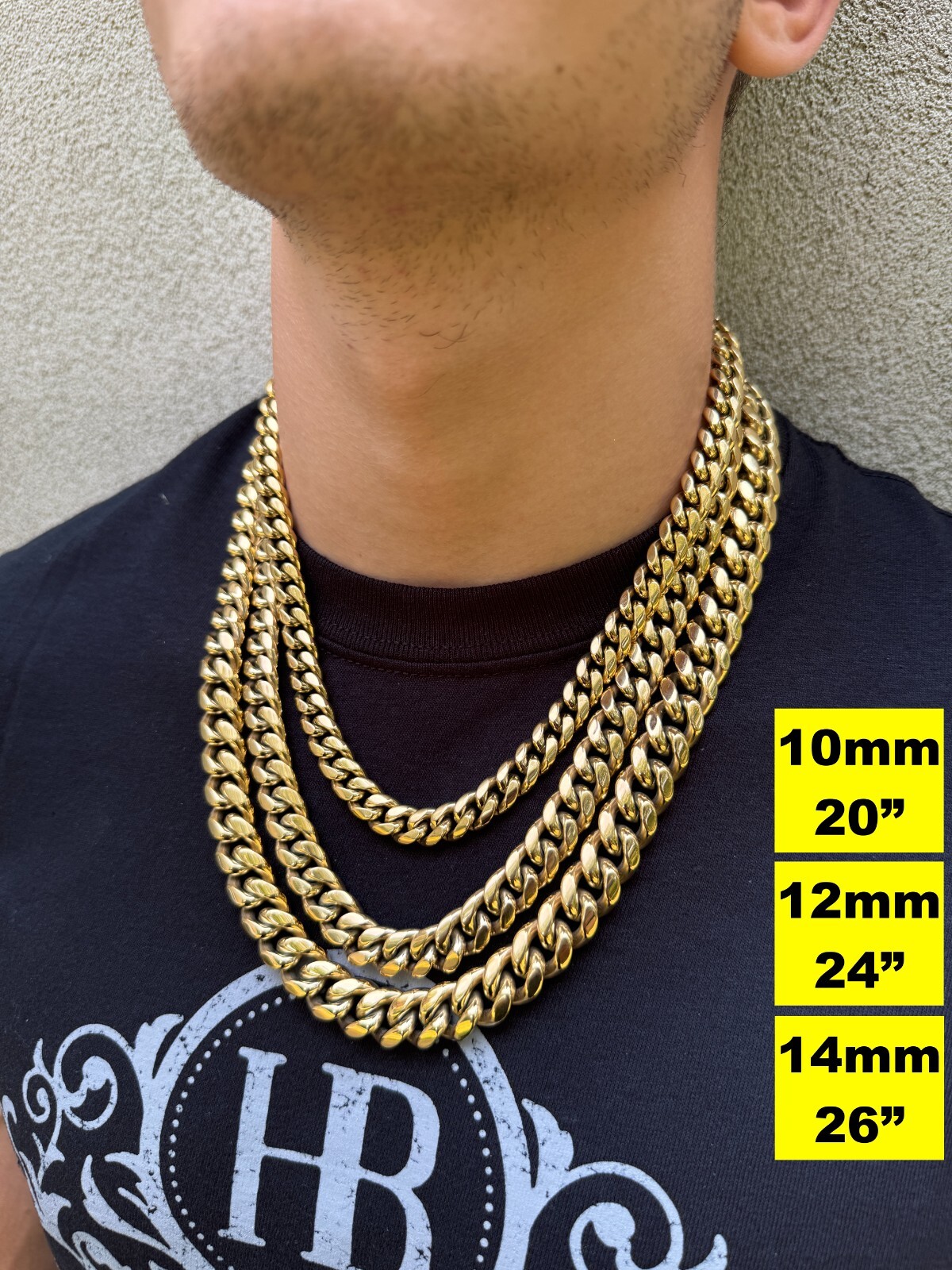 Miami Cuban Link Chain Necklace Bracelet 14k Gold Plated Stainless Steel 4-18mm