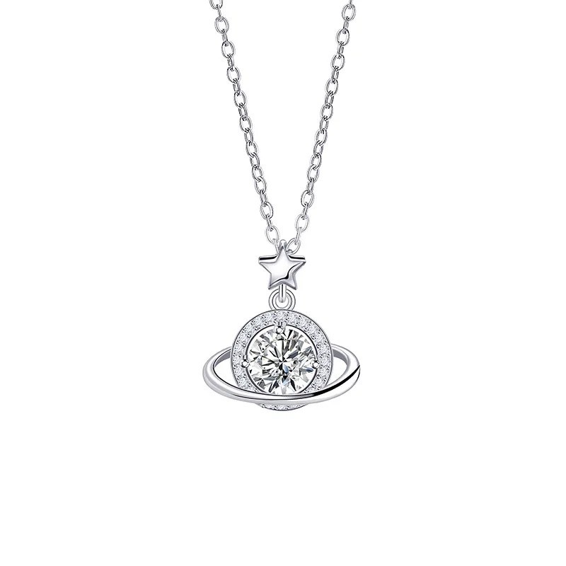 925 Sterling Silver Planet Necklace Women Pendant Choker Birthday Gift