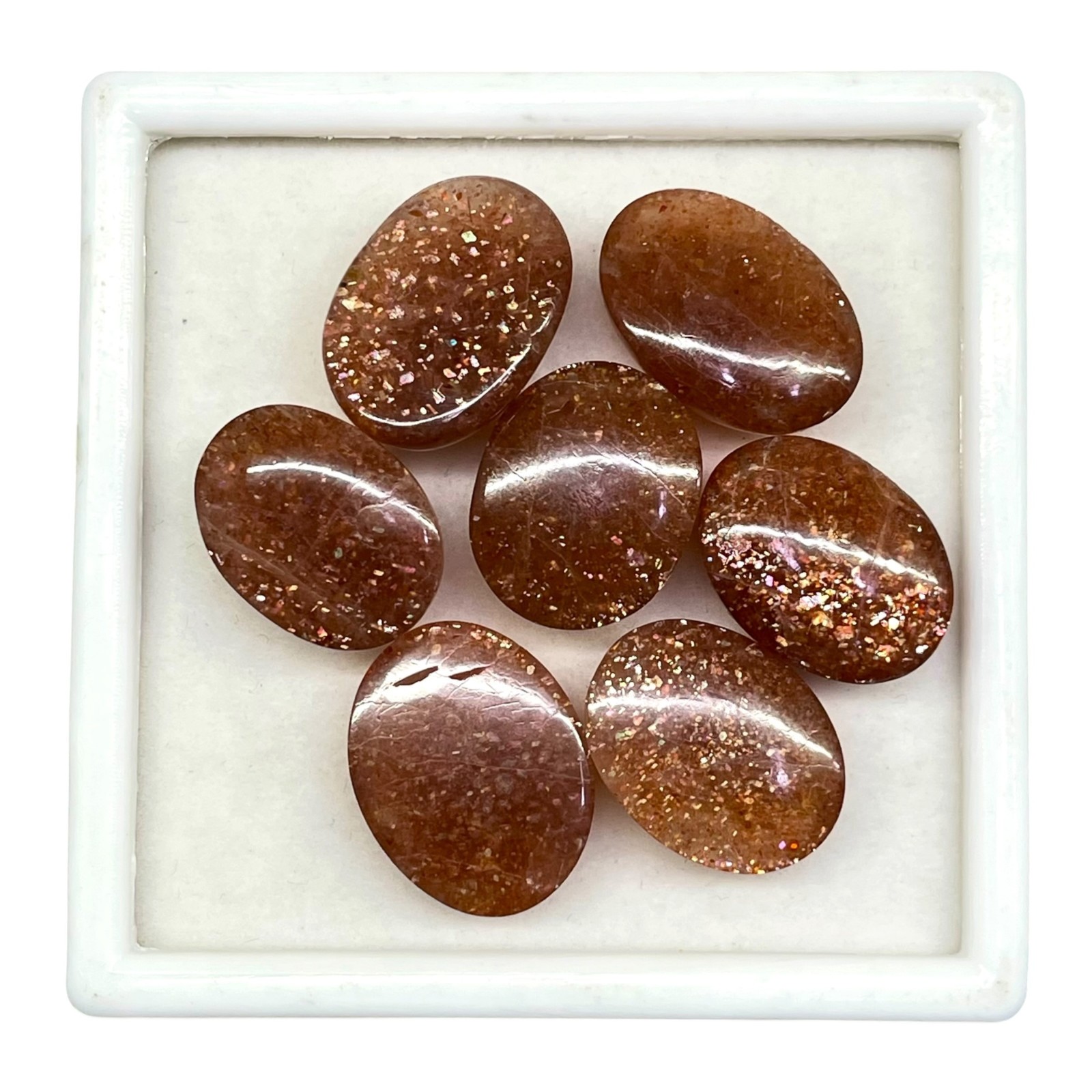 7 Pcs Natural Sunstone 17-19mm Glossy Orange Loose Cabochon Gemstones Lot