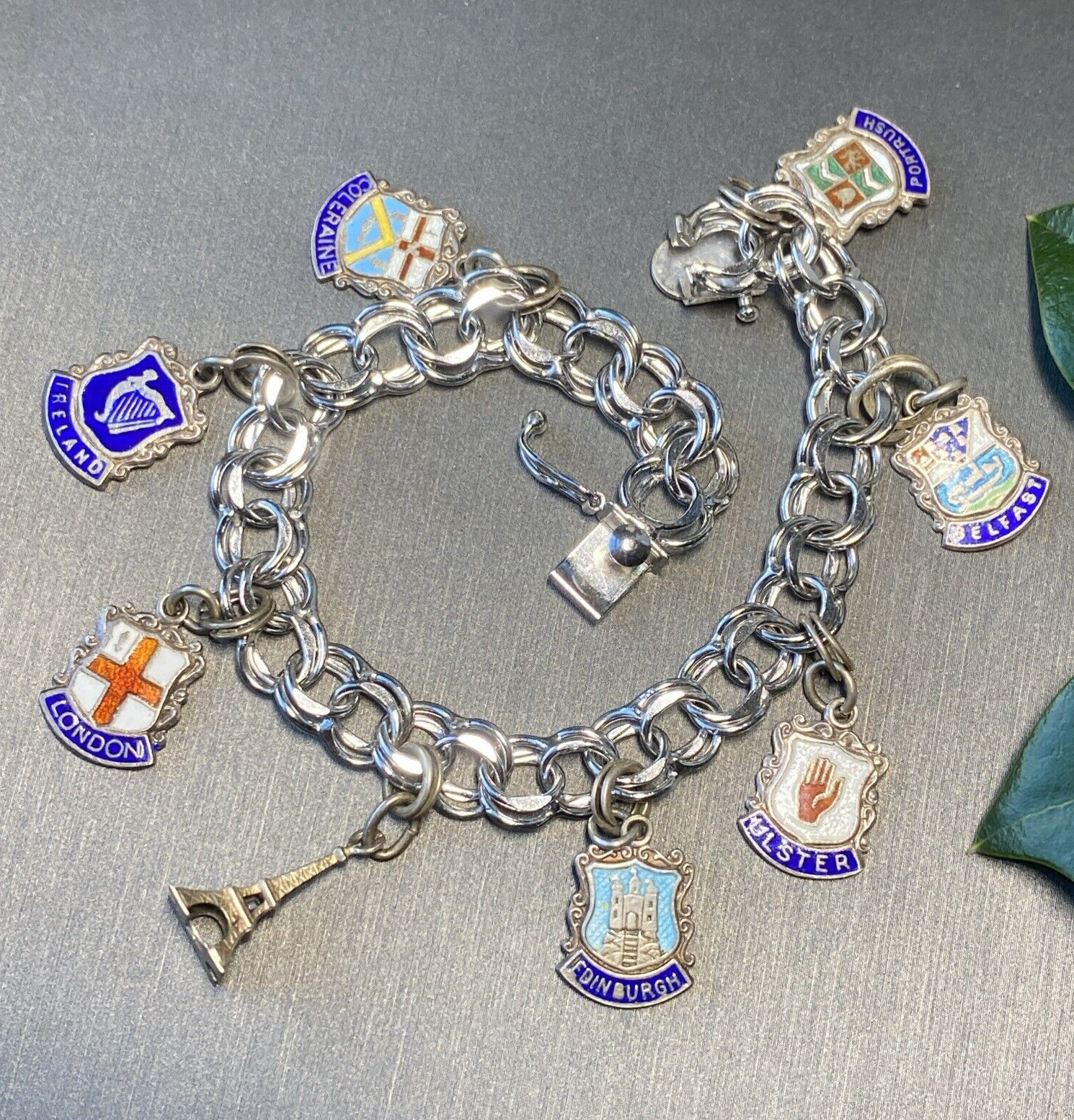 Vintage Charm Bracelet Estate Fine Jewelry Pre-Owned Sterling Ireland France