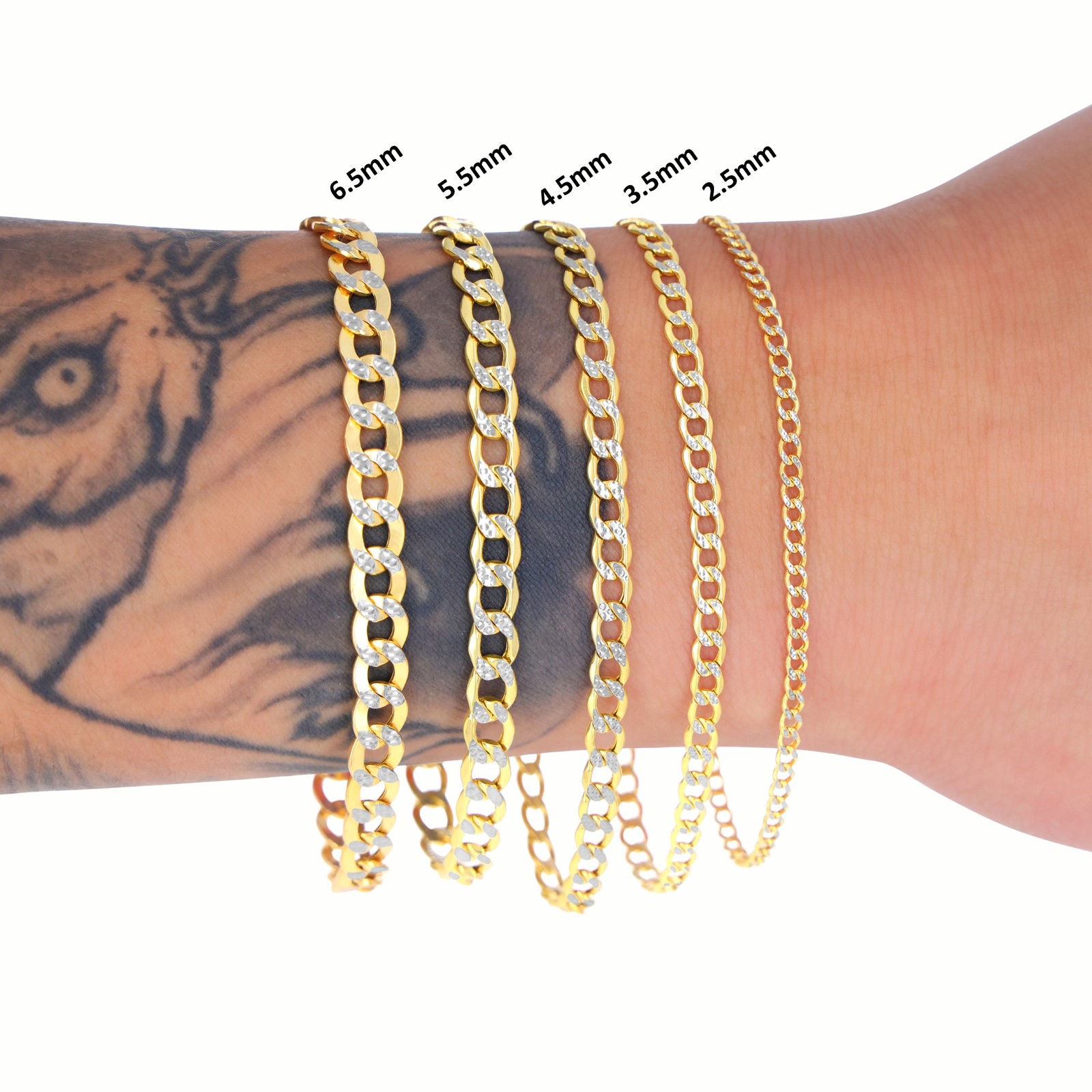 10K Yellow Gold 2mm-8.5mm Diamond Cut Pave Cuban Chain Necklace Bracelet 7″- 30″