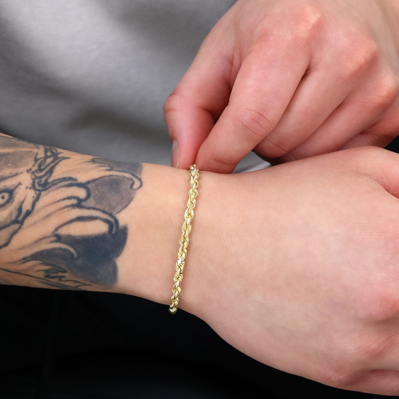 10K Yellow Gold 4mm Diamond Cut Rope Chain Bracelet Men Women 7″ 7.5″ 8″ 8.5″ 9″