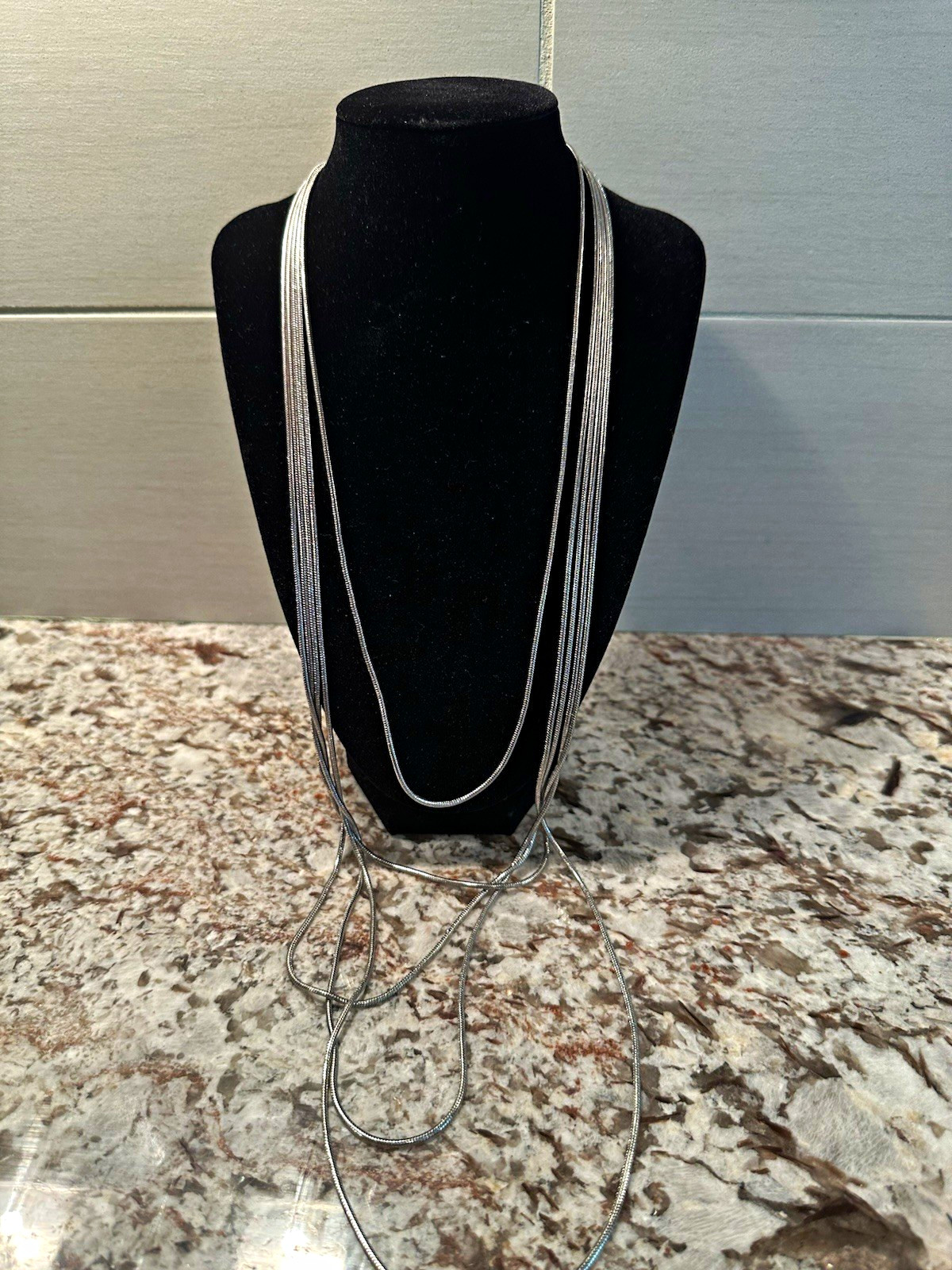 Silver Tone Multi-Strand Layered Snake Chain Necklace 30 in Lobster Clasp