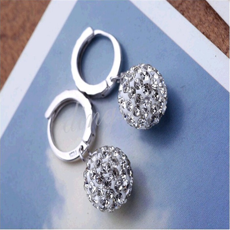 Designer Inspired 925Sterling Silver Disco Ball Small Hoop Dangle Earrings X1046