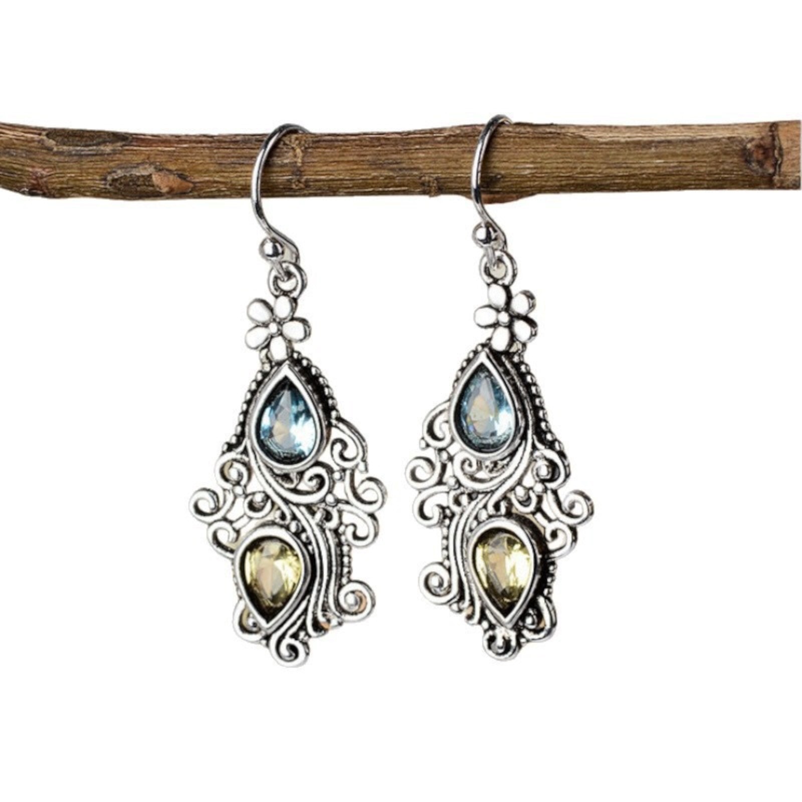 Fashion Boho Drop Earring Silver Plated Jewelry green Tourmaline Lab-Created C8