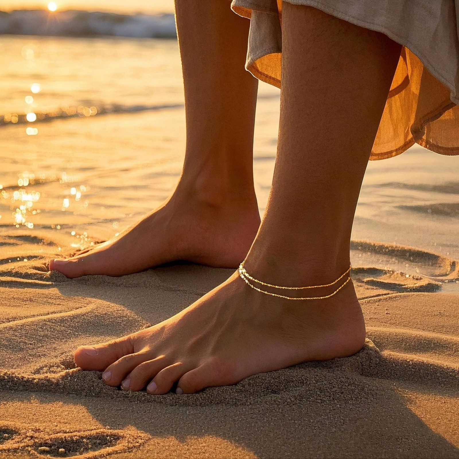 Gold Ankle Bracelets for Women, Waterproof Layered Anklet Bracelets Gold Jewelry