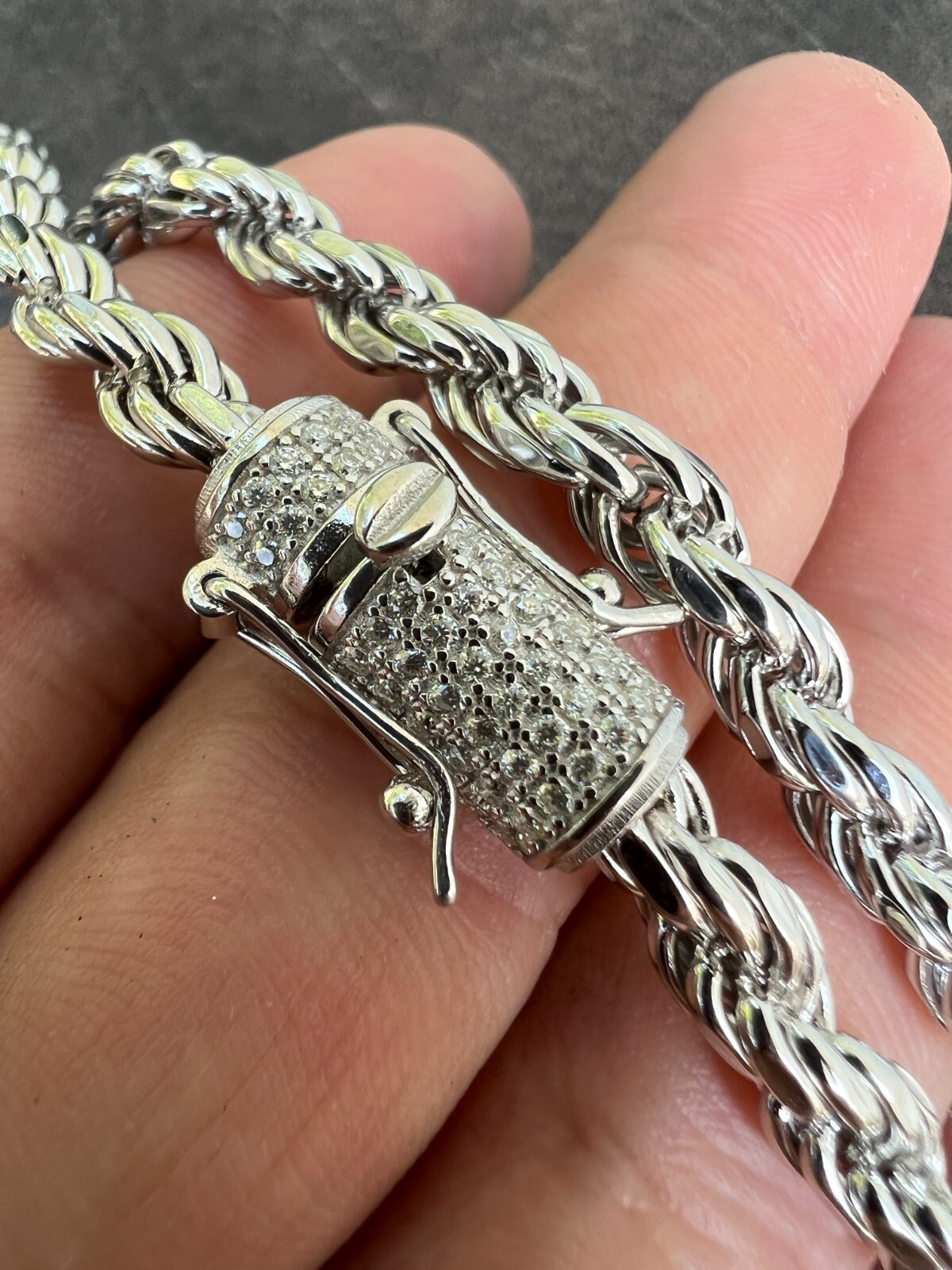 Real 6mm Rope Chain Necklace Bracelet Solid 925 Silver Iced 1ct MOISSANITE Clasp