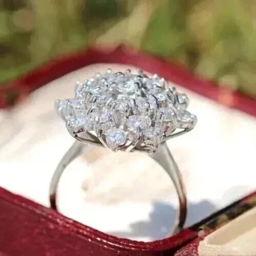 14k White Gold Plated 2.5Ct Round Lab Created Diamond Cluster Women Wedding Ring