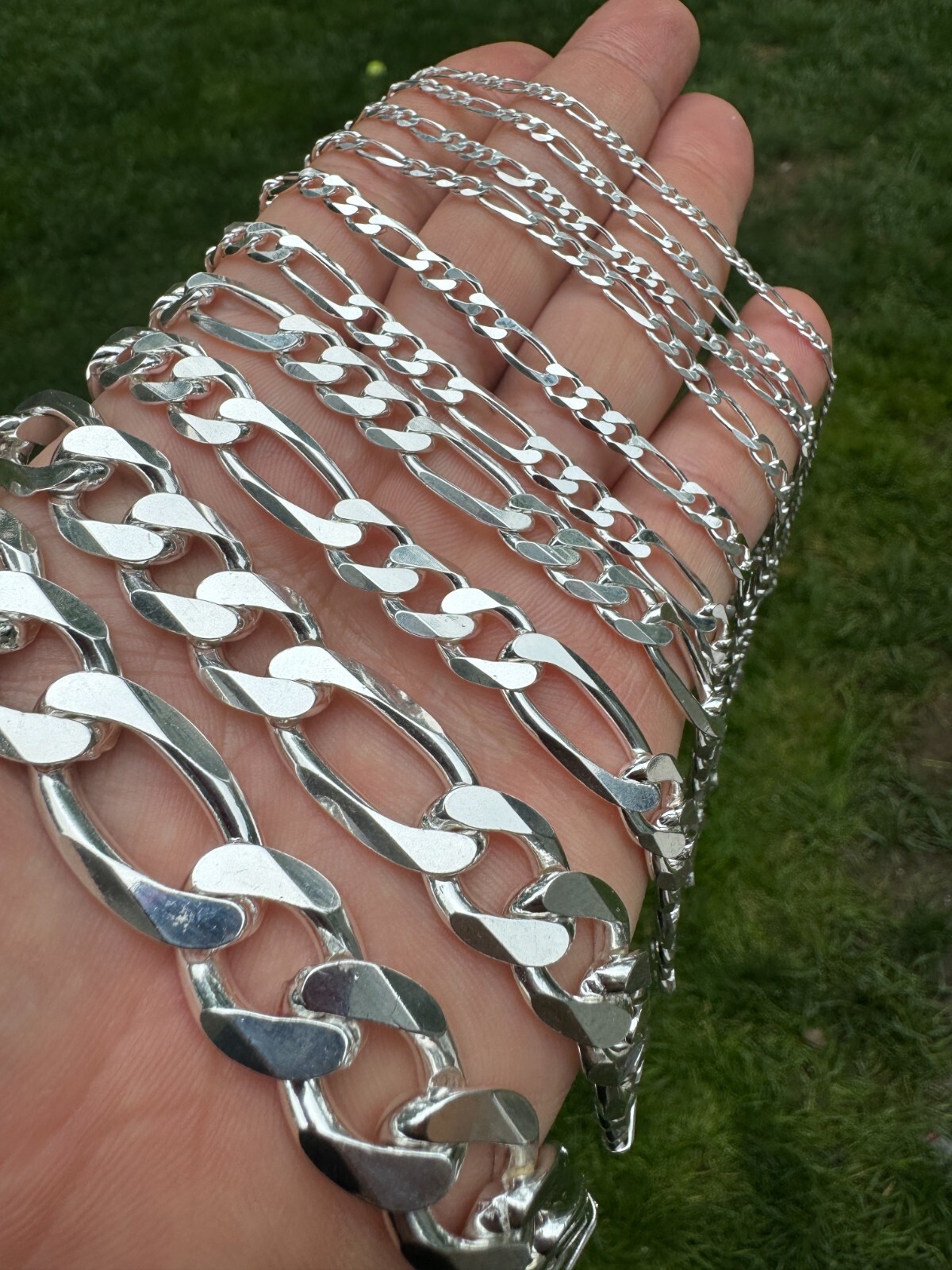 Figaro Link Chain Or Bracelet (2.5-10mm) Solid 925 Sterling Silver UNPLATED