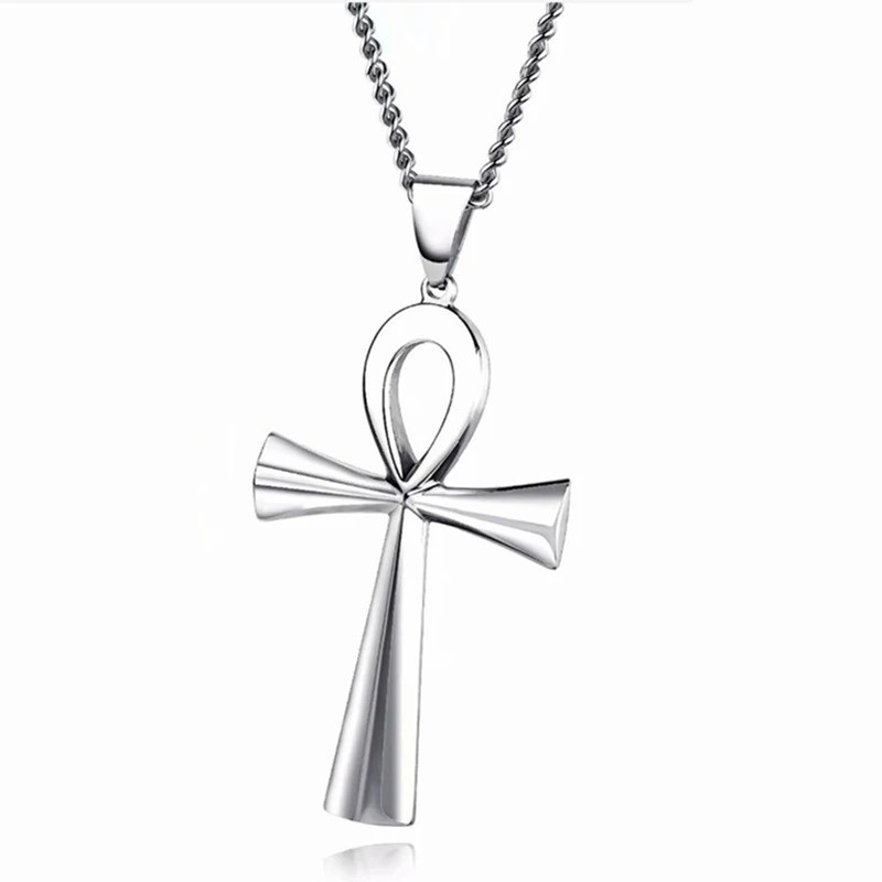 Stainless Steel Ankh Crucifix Pendant Egyptian Symbol of Life Necklace Jewelry
