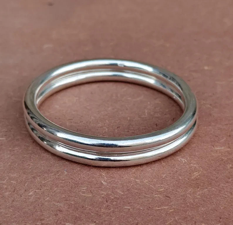 Handmade Cuff Bracelet Solid 925 Sterling Silver 2 Silver Bangle Of Him/Her Si58