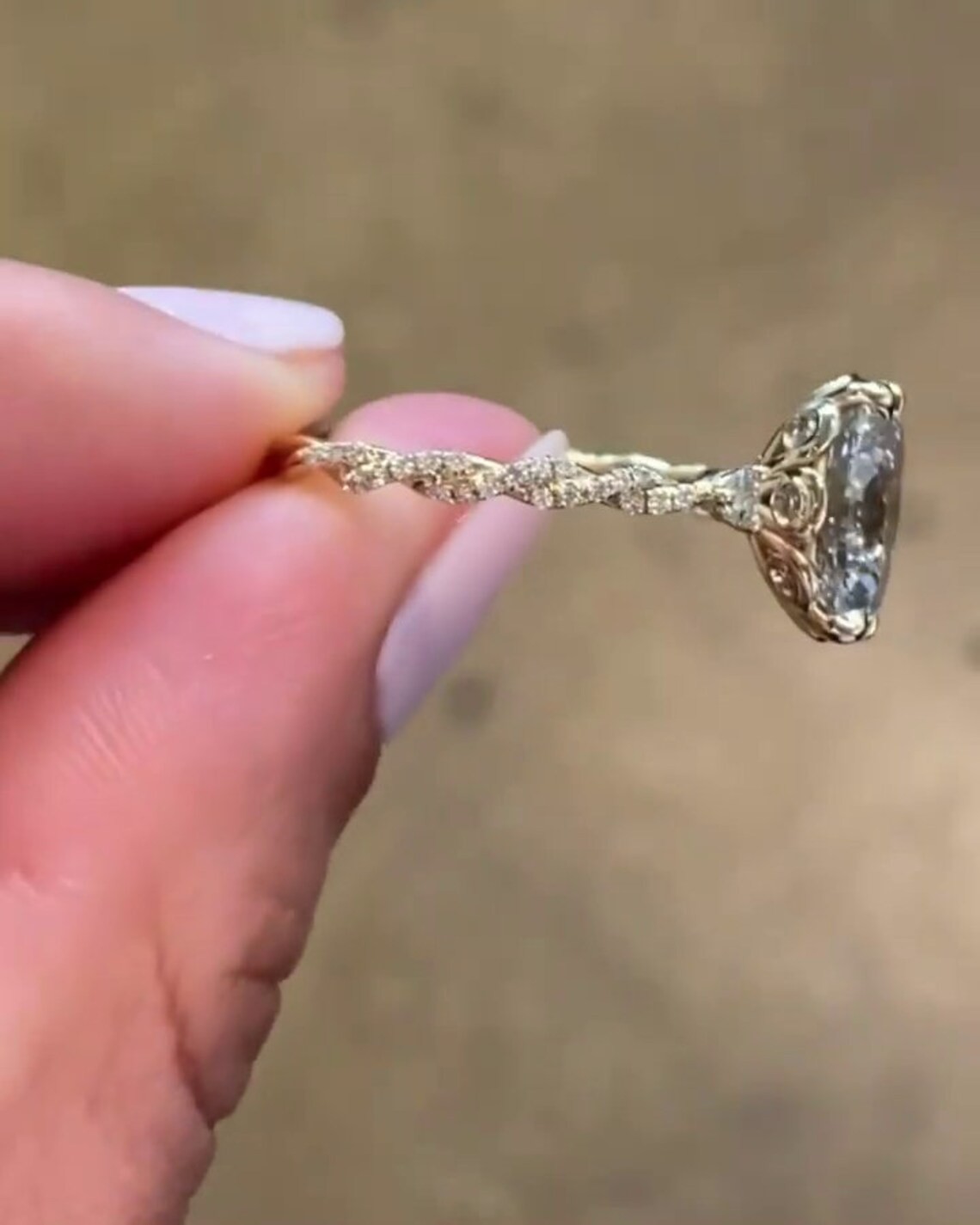 2.5CT Oval Cut Twisted Moissanite Engagement Ring 14K Yellow Gold Plated For Her