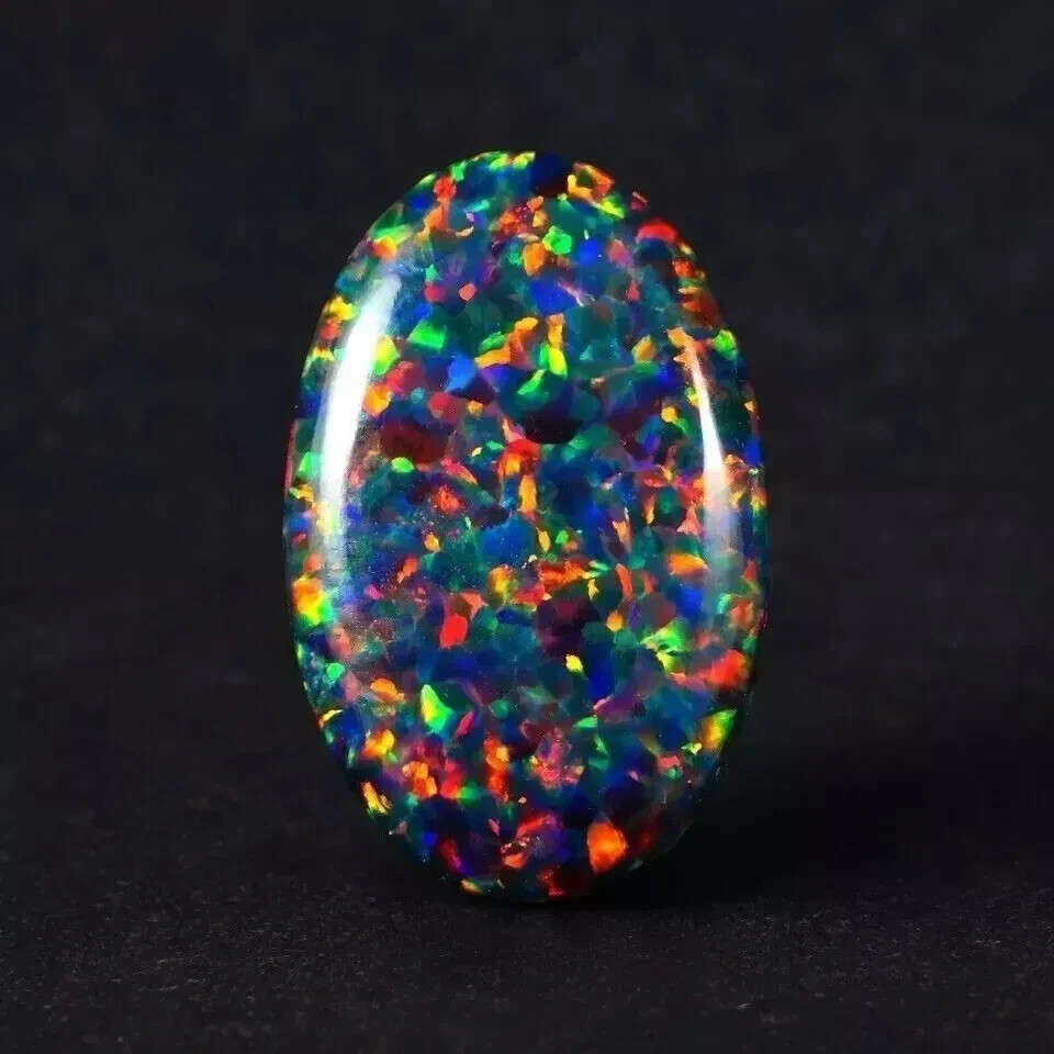 Natural Black Fire Opal Oval Cabochon 15 Ct A+ Australian Loose Gemstone