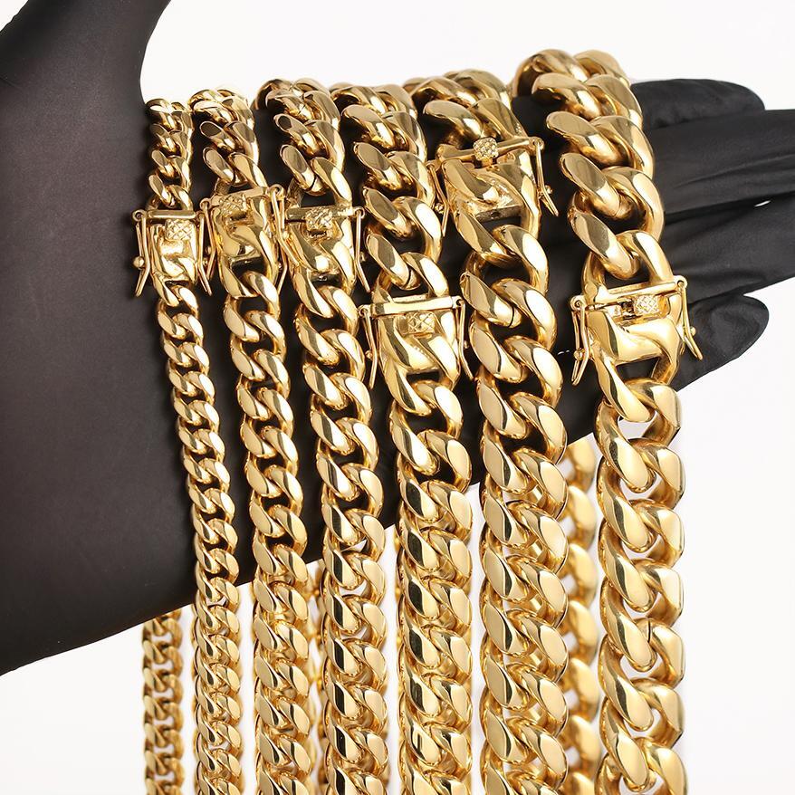 Men’s Miami Cuban Link Bracelet Chain 14K/18K Gold Plated Stainless Steel 4-14MM