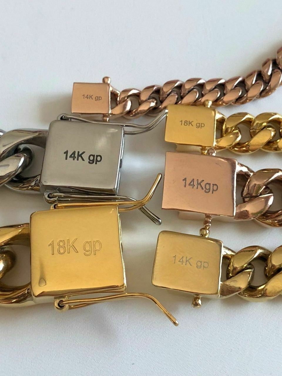 Miami Cuban Link Chain Rose Gold Plated Stainless Steel 8-18mm Yellow/Rose/White