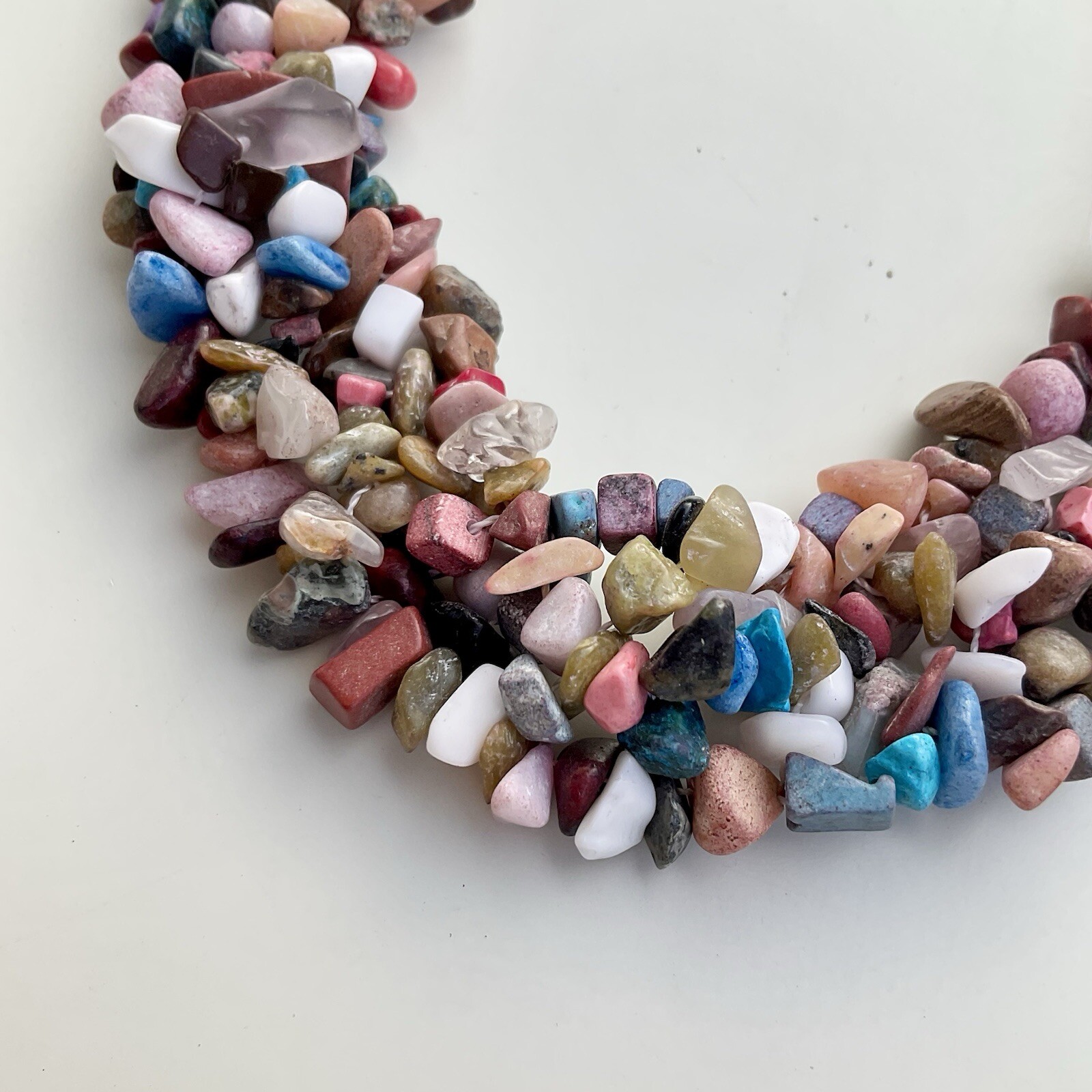 Handcrafted Multicolor Chipped Gemstone Collar Statement Necklace, 17 Inches