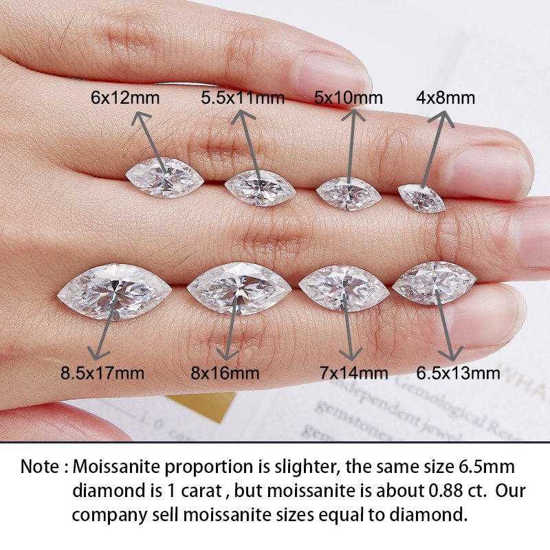US Hot Sale 1-8pcs Marquise Cut 0.1-5ct Moissanite Loose D Color VVS1 GRA