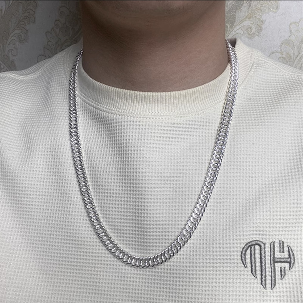 Pure 999 Fine Silver Chain Men Women 4mm/6mm/8mm Solid Cuban Curb Link Necklace