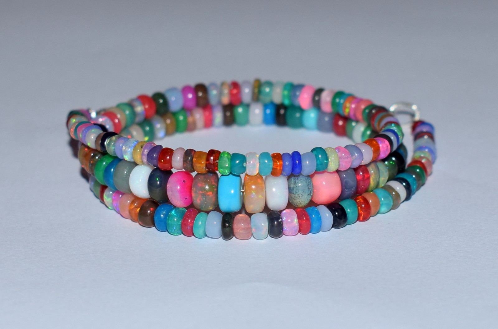 16”Natural Ethiopian Opal Wello Fire Opal Gemstone Bead Necklace A564