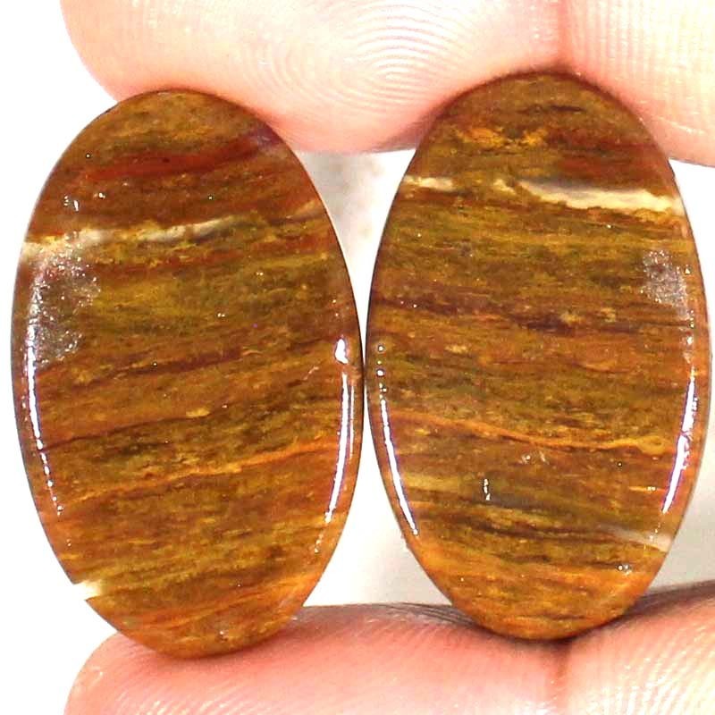 41.80 Cts Natural Picture Jasper Pair Cut Oval Cabochon Loose Gemstone 18x28x4mm