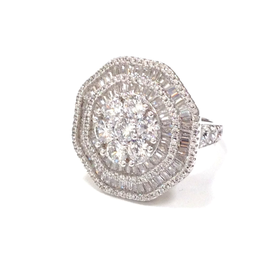 FZN Fuzion Creations 925 Sterling Silver Art Deco-Style CZ Statement Ring Sz 4.5