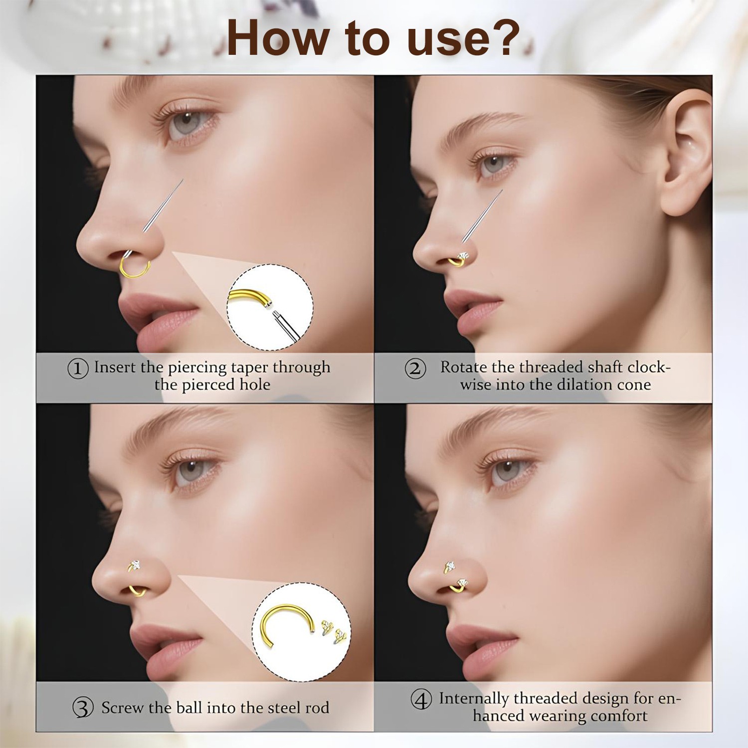 20g Nose Rings Hoop C Shape Nose Studs Stainless Steel Nose Screw Bone Flat Top