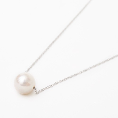 8mm White Akoya 850 Solid Platinum 0.8mm Singapore Chain Necklace 16.5″ MIJapan