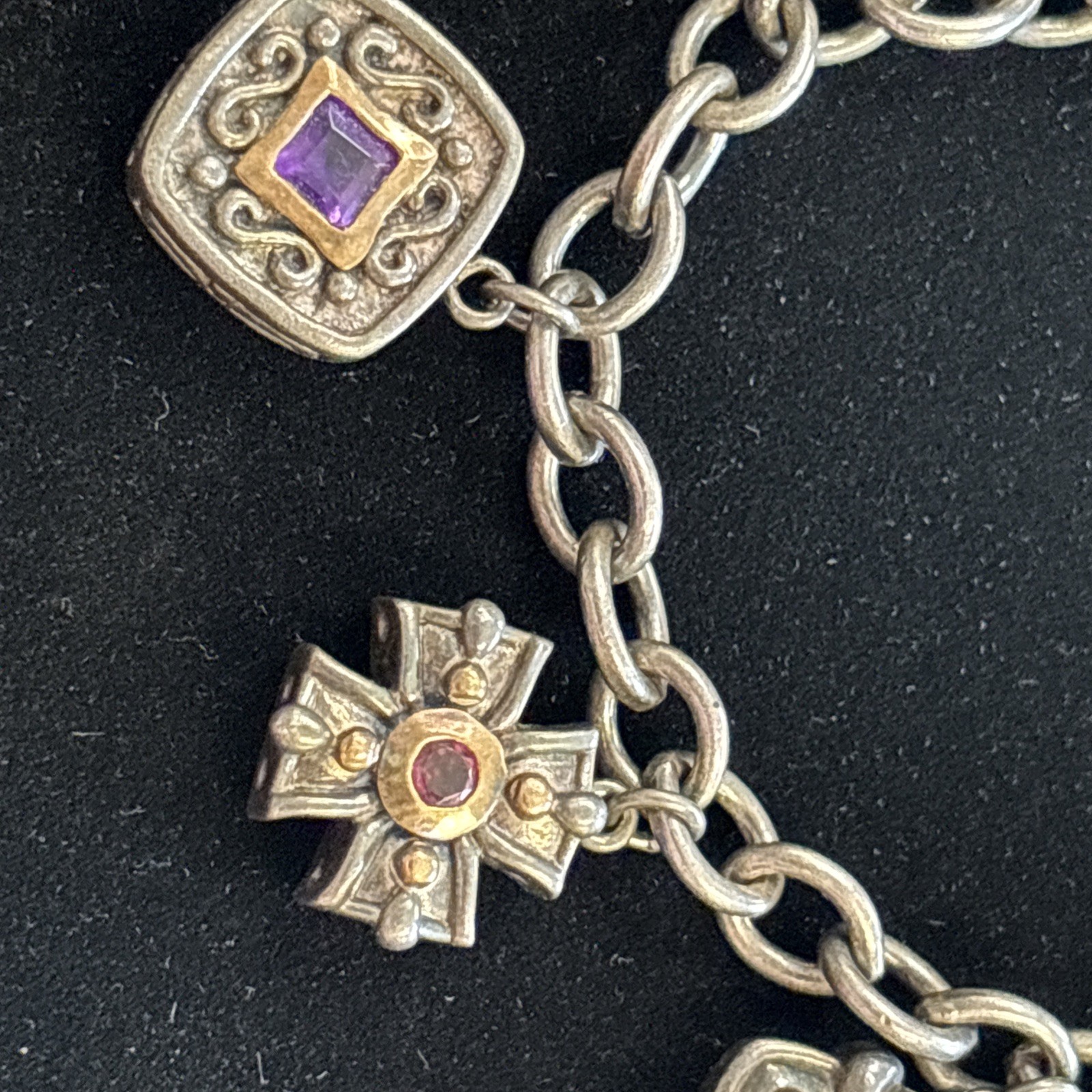 Prime Art & Jewelry Silver 14k Yellow Gold Cross Charm Toggle Bracelet – .81