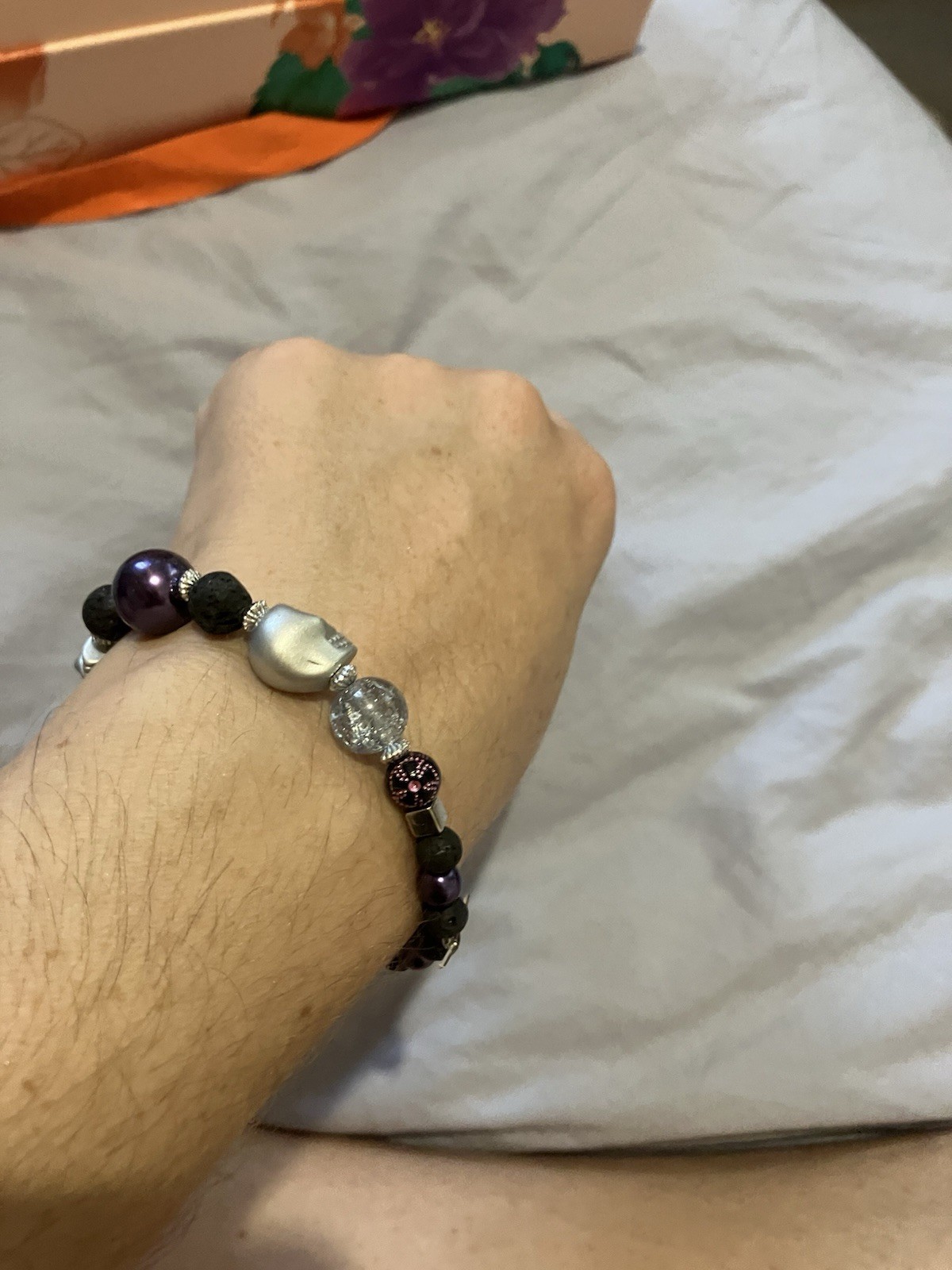Skull and Lava Beads Bracelet for Essential Oils and Aromatherapy or Halloween