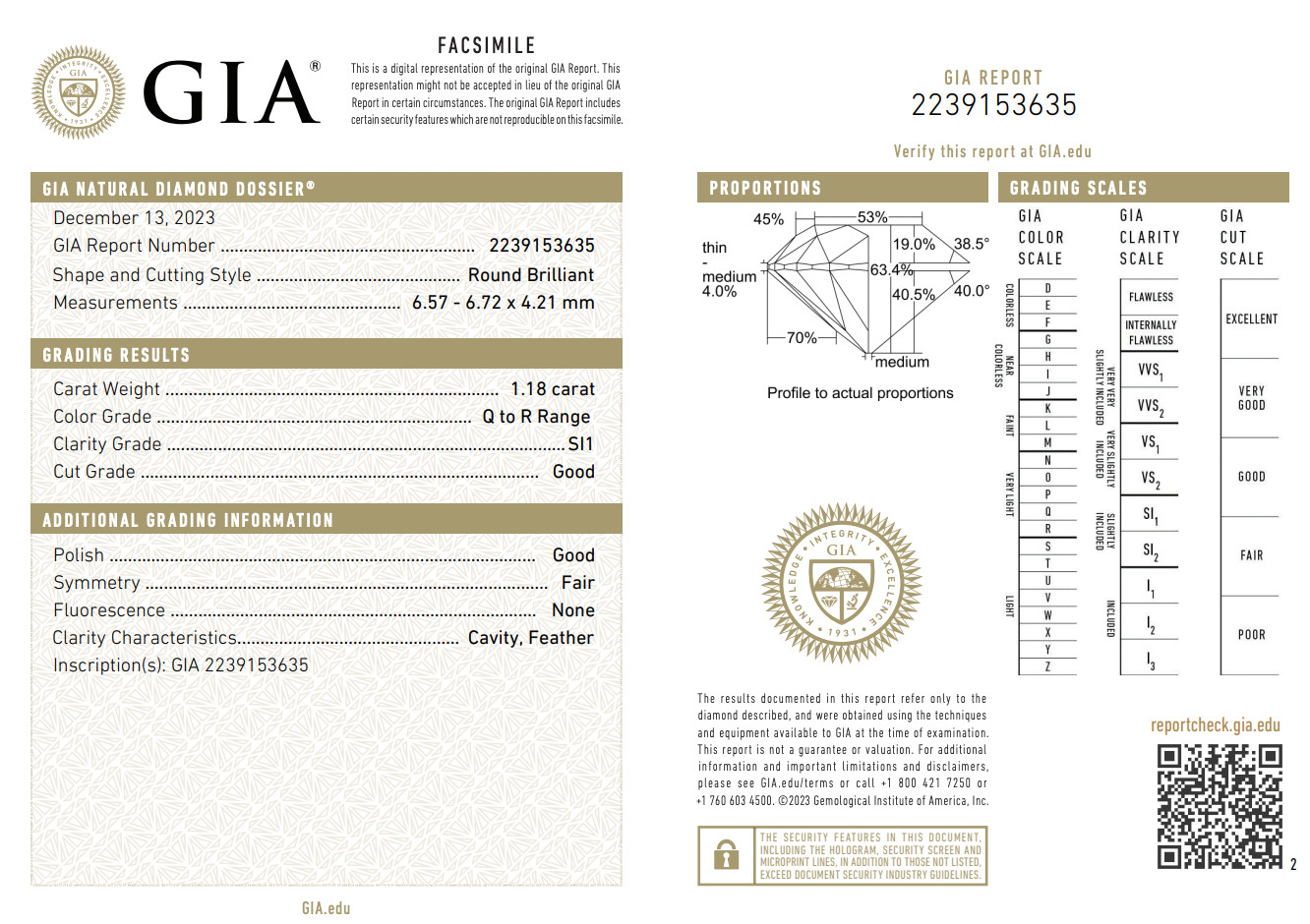 GIA certified loose 1.18ct SI1 Q/R diamond