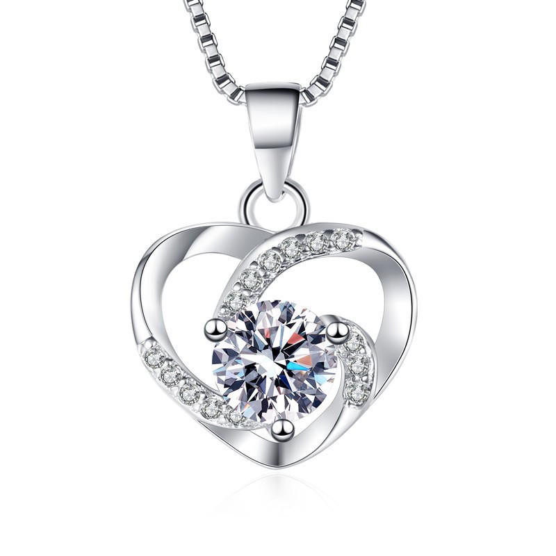 925 Silver Plated Heart-shaped Pendant Women’s Necklace Chain Couple Necklace