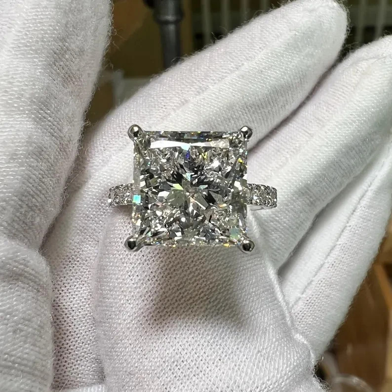 RARE 5.00 Ct Certified White Princess Cut Treated Diamond Ring 925 Silver