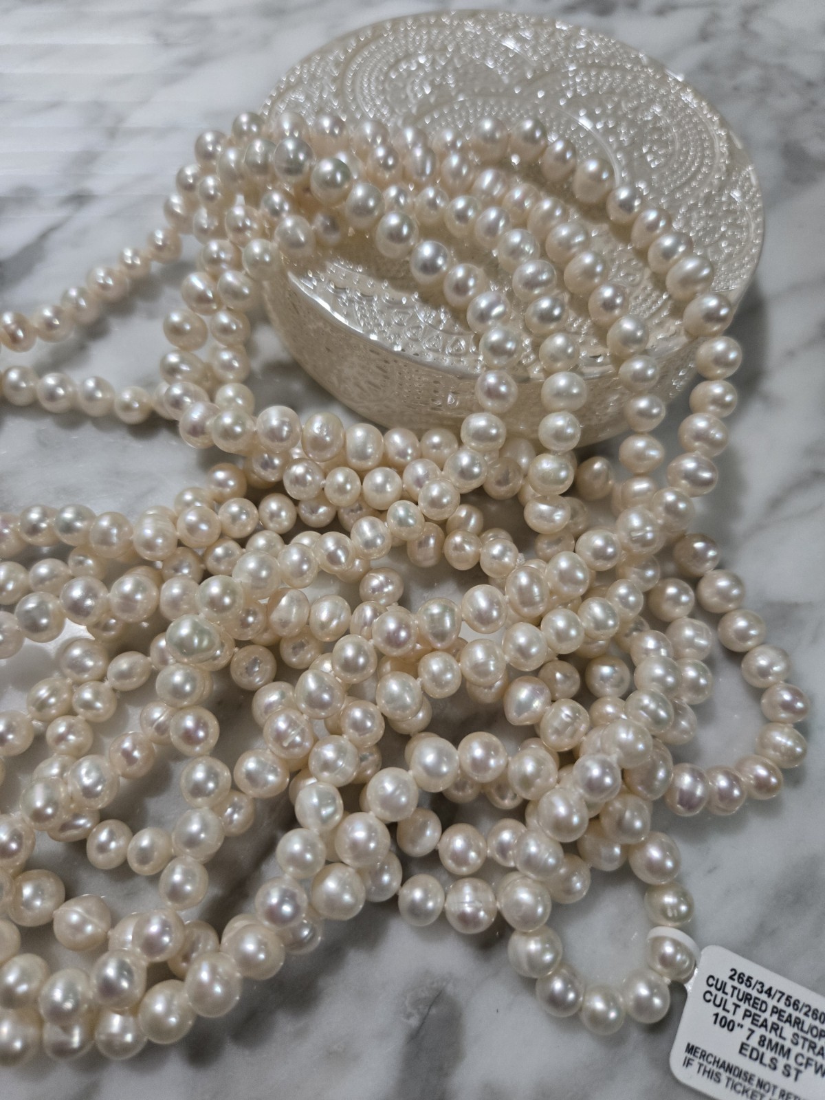 Cultured Freshwater Pearl CFWP Opaque White 100″ Endless Strand Necklace 7-8mm