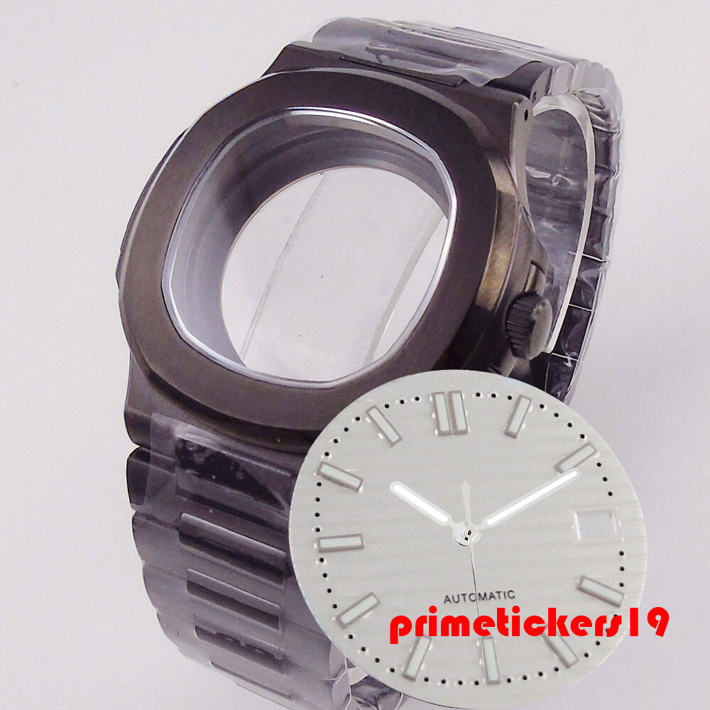 Black Pvd Square Watch Case Bracelet Dial Hands Set Sapphire Fit NH34 NH35 NH36