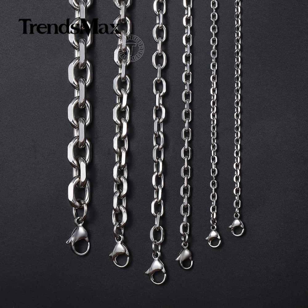 3-9mm 18-24″ Stainless Steel Mens Silver Diamond Cut Rolo Cable Chain Necklace