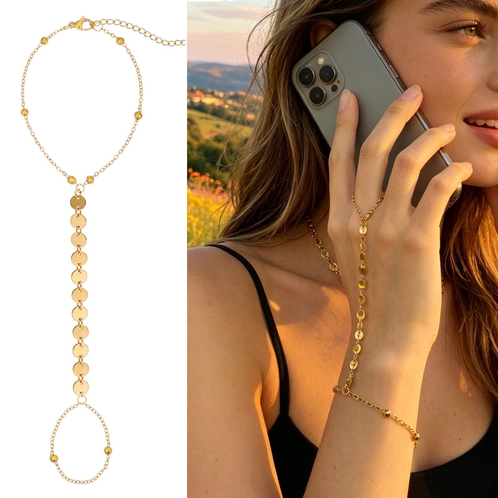 7Pcs 14K Gold Plated Hand Chain Bracelets for Women | Adjustable Stackable Jewel