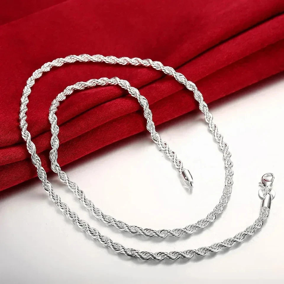 Silver palted Italian Rope Chain Men’s Necklace 4mm – NEW