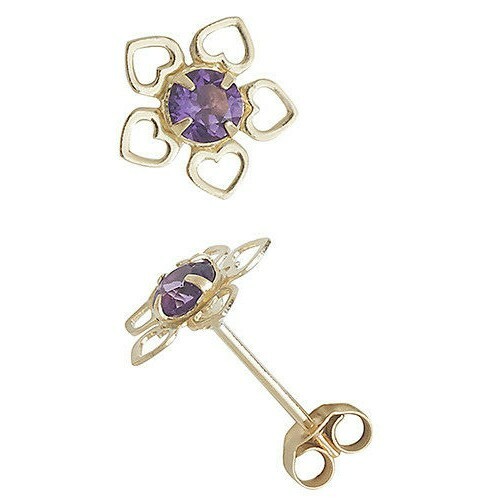 Amethyst Heart Stud Earrings Yellow Gold Natural Stone 375 Hallmark New Boxed