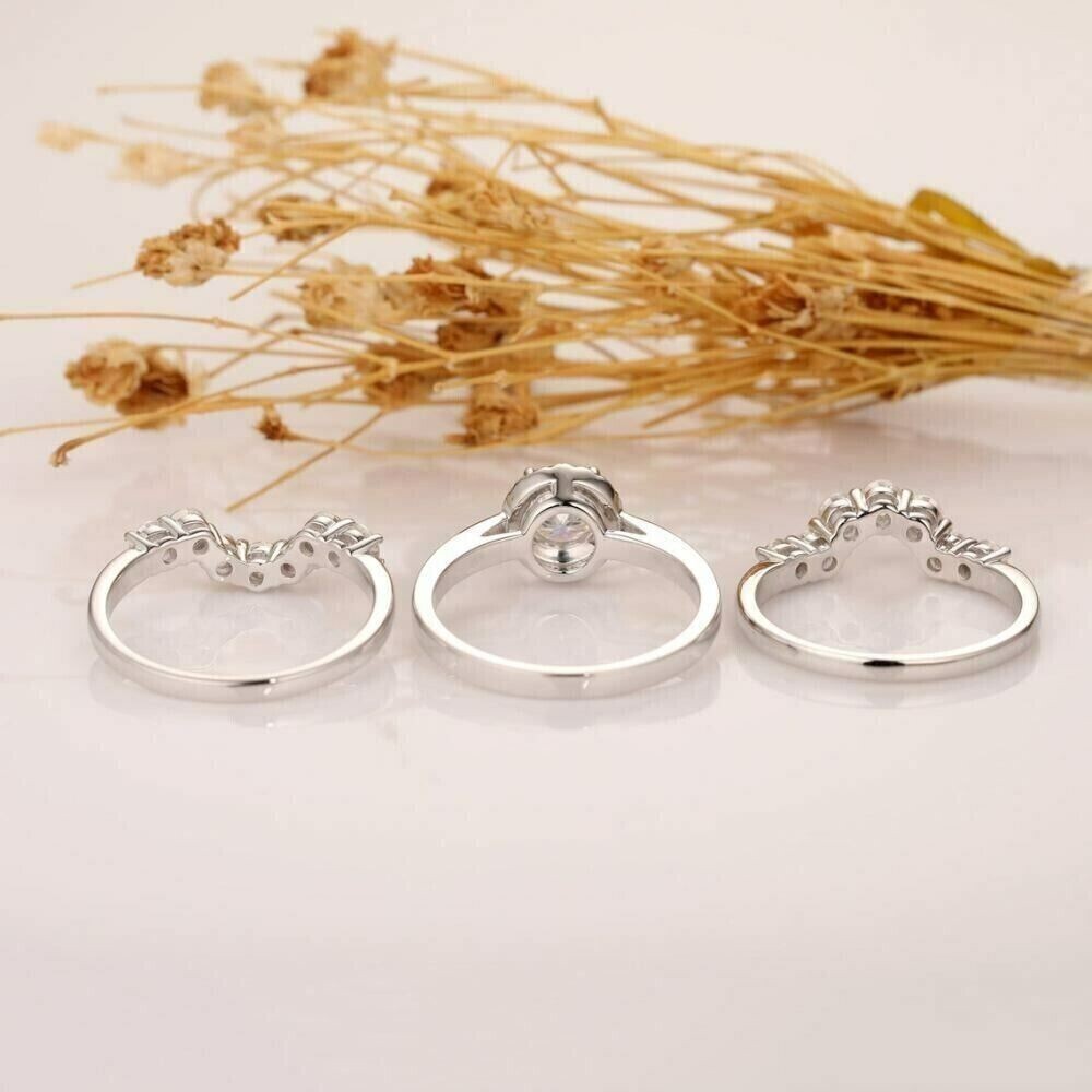 3 Ct Round Simulated Engagement Trio Bridal Ring Guard Set 14K White Gold Plated