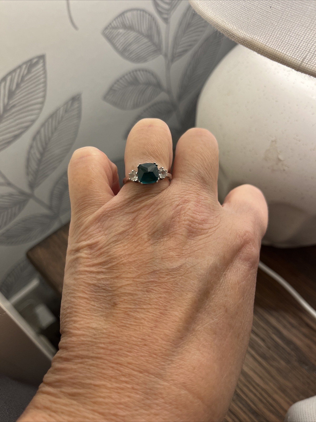 Cushion Cut Green Quartz Doublet And 4.0mm Lab Created White Sapphire Sterling s