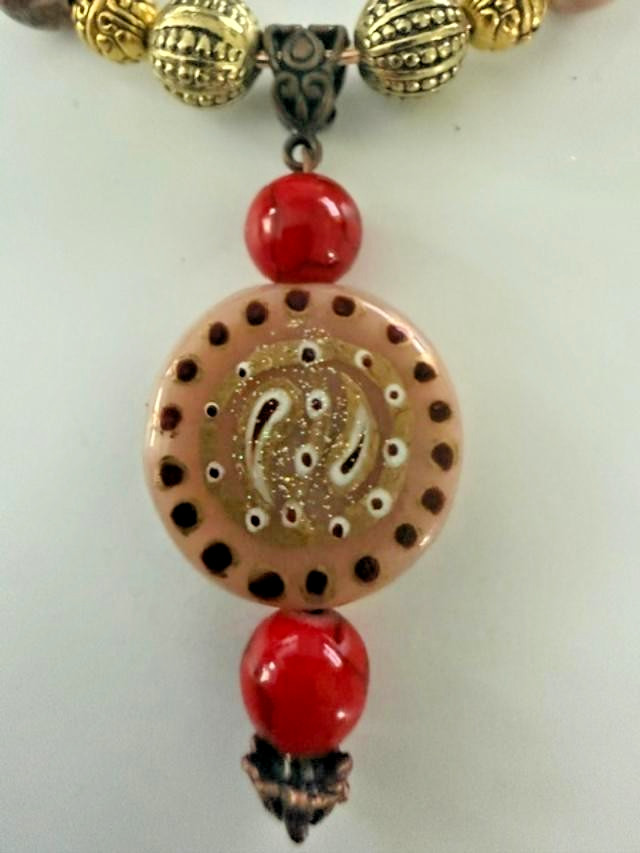 Boho Pink Red Mixed Bead Open Wire Bangle Bracelet Drop Charm 2.5″