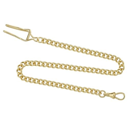 Gotham Stainless Steel Gold-Plated 14 Inch Pocket Watch Chain with Belt Clip