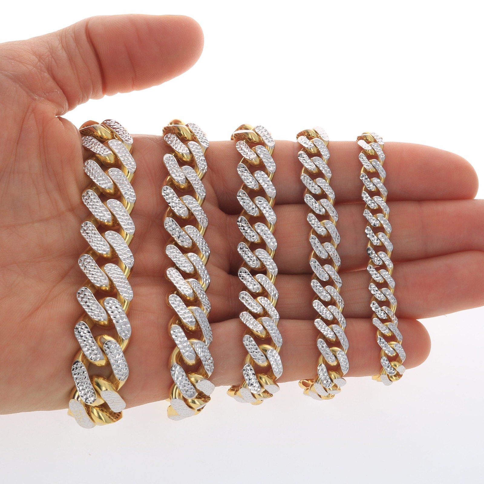 10K Yellow Gold Monaco Miami Cuban Pave Diamond Cut Chain Necklace, 7.5mm- 15mm