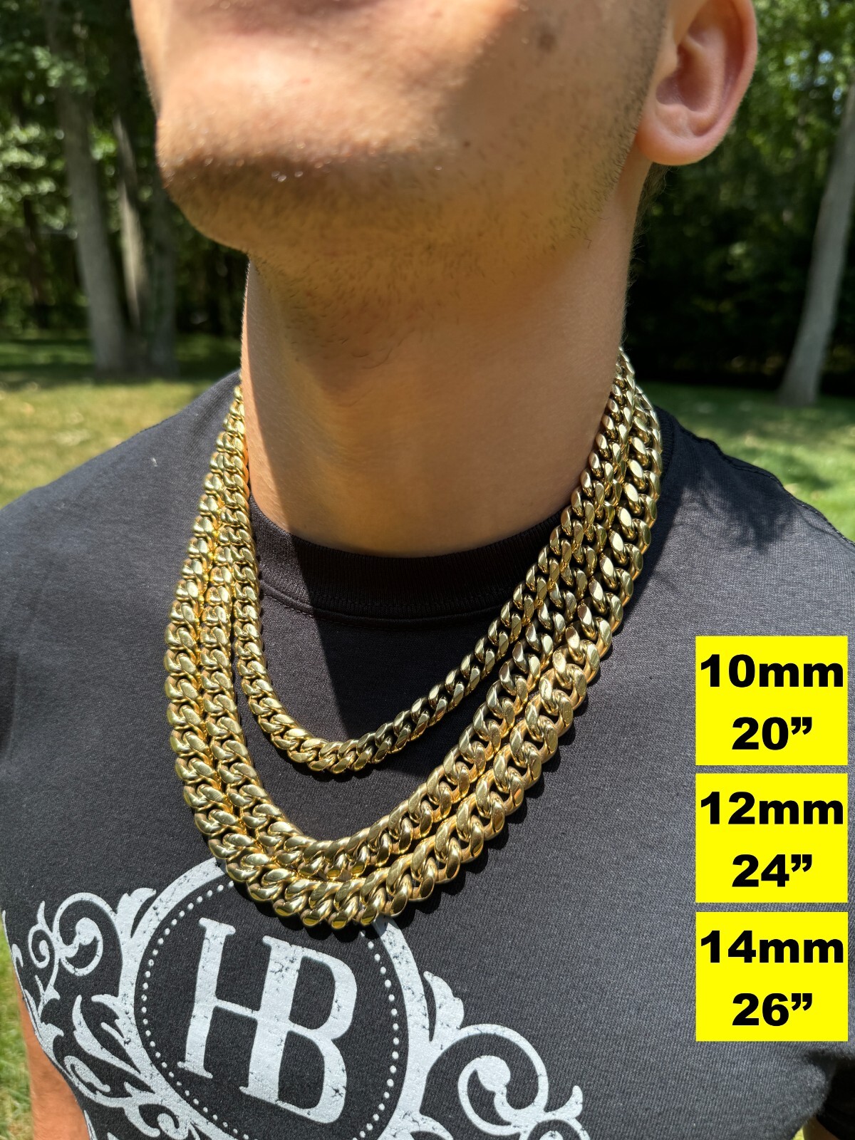 Miami Cuban Link Chain Necklace Bracelet 14k Gold Plated Stainless Steel 4-18mm